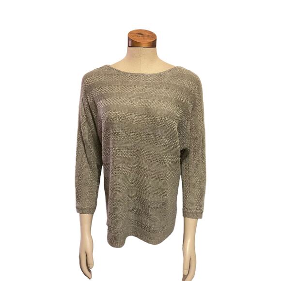 TAHARI 100% Linen Top Boho Taupe Gray Brown Medium BOHO 3/4 Sleeve - Picture 1 of 10